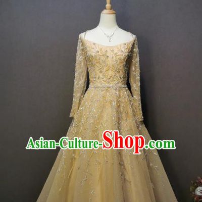 Drilling Golden Dress Annual Meeting Compere Full Dress Evening Wear Bride Costumes