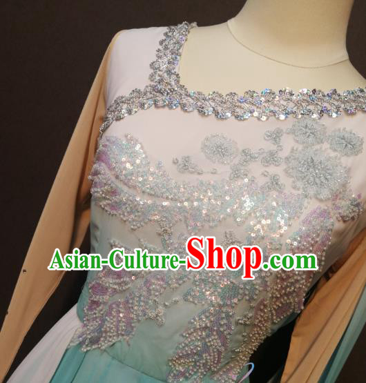 China Fan Dance Clothing Spring Festival Gala Classical Dance Costumes Women Dance Blue Dress