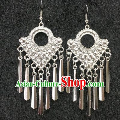China Traditional Folk Dance Eardrop Handmade Ethnic Women Jewelry Accessories Argent Tassel Earrings