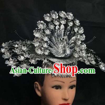Handmade China Miao Minority Nationality Hair Accessories Dong Ethnic Folk Dance Headdress Peacock Hair Crown and Hairpins Set