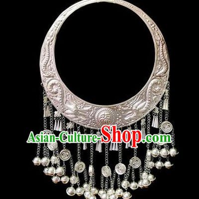 China Handmade Miao Ethnic Dance Accessories Traditional Miao Minority Women Bells Tassel Necklace