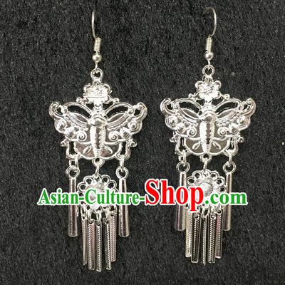 Handmade Carving Butterfly Earrings China Ethnic Women Ear Accessories Miao Minority Nationality Jewelry