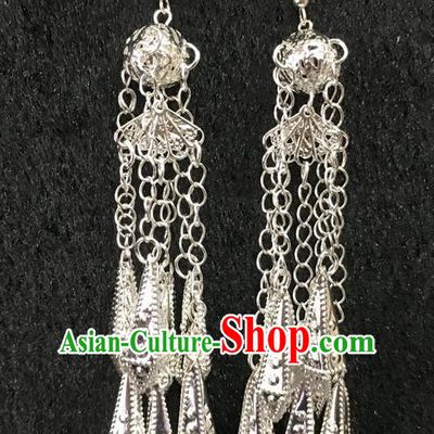 China Traditional Jewelry Accessories Argent Tassel Earrings Handmade Ethnic Women Eardrop