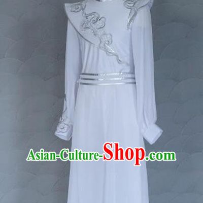 China New Year Drum Dance Costume Spring Festival Gala Clothing Men Classical Dance White Apparels