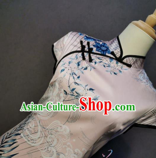 China Printing White Silk Qipao Dress Shanghai Traditional Cheongsam Classical Dance Costume China Printing White Silk Qipao Dress Shanghai Traditional Cheongsam Classical Dance Costume