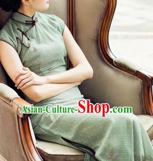 Republic of China Green Chiffon Qipao Dress Drama Classical Clothing Shanghai Traditional Cheongsam Republic of China Green Chiffon Qipao Dress Drama Classical Clothing Shanghai Traditional Cheongsam