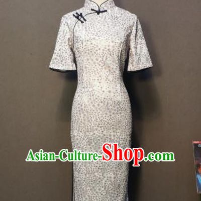 Traditional Printing White Qipao Dress Republic of China Classical Dance Clothing Shanghai Lace Cheongsam