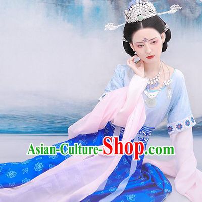 Chinese Tang Dynasty Princess Costumes Traditional Classical Dance Hanfu Dress Ancient Palace Lady Embroidered Top Blouse and Skirt Outfits
