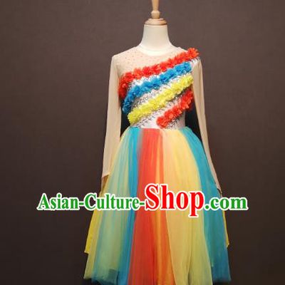 Women Rainbow Dance Clothing China Spring Festival Gala Opening Dance Costumes Chorus Short Dress