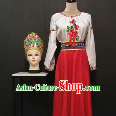 Europe Russia Traditional Dance Dress Russian Stage Performance Costumes Ukraine Princess Clothing and Hair Accessories