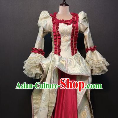 Europe Traditional Court Beige Dress Western Stage Performance Costumes England Female Clothing