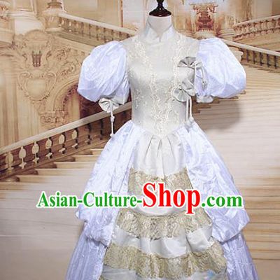 Europe Princess White Dress Traditional Western Court Costumes England Stage Performance Clothing
