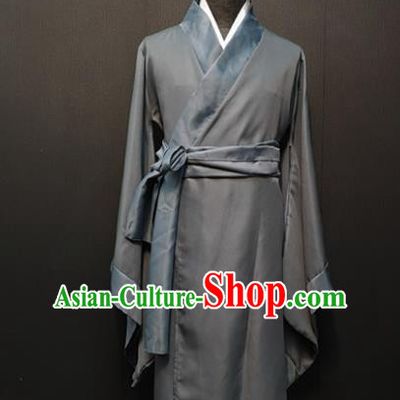 China Ancient Knight Grey Clothing Drama Han Dynasty Swordsman Costume for Civilian Male