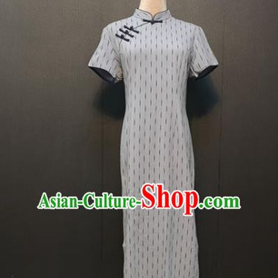 Republic of China Young Lady Qipao Dress Drama Performance Clothing Women Grey Cheongsam