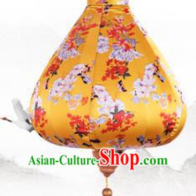 Handmade Chinese Printing Flowers Yellow Palace Lanterns Traditional New Year Lantern Classical Festival Cloth Lamp