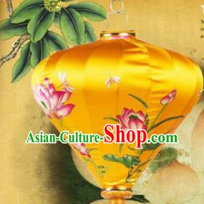Handmade Chinese Printing Lotus Palace Lanterns Traditional New Year Lantern Classical Festival Golden Satin Lamp