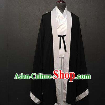 China Ancient Childe Clothing Drama Tang Dynasty Scholar Costume Black Cloak and Robe for Men