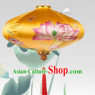 Handmade Chinese Printing Lotus Yellow Palace Lanterns Traditional New Year Lantern Classical Festival Silk Lamp