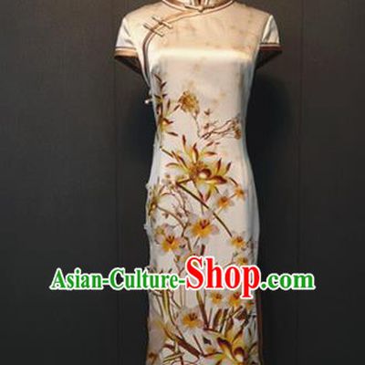 Custom Old Shanghai Silk Cheongsam China Traditional Women Clothing Printing Short Qipao Dress