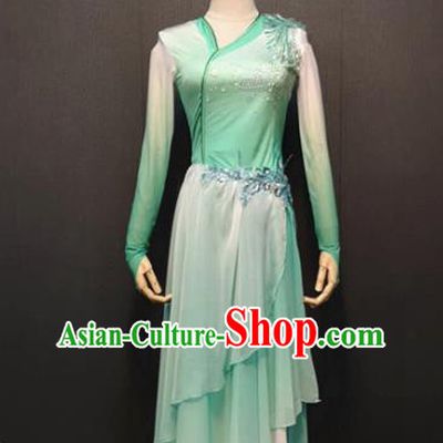 Chinese Umbrella Dance Clothing Traditional Classical Dance Green Dress Fan Dance Costume