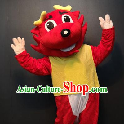 Custom Puppet Red Dinosaur Apparels Cosplay Walking Cartoon Costume Children Day Stage Performance Clothing and Headwear