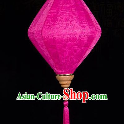 Handmade Chinese Bamboo Pattern Rosy Silk Palace Lanterns Traditional New Year Decoration Lantern Classical Spring Festival Hanging Lamp