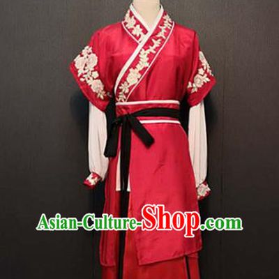 China Ancient Servant Girl Red Dress Traditional Drama Ming Dynasty Swordswoman Costume