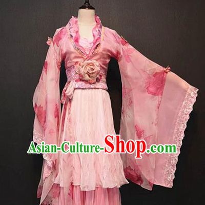 China Ancient Princess Pink Hanfu Dress Traditional Classical Dance Clothing Drama Tang Dynasty Palace Lady Costume