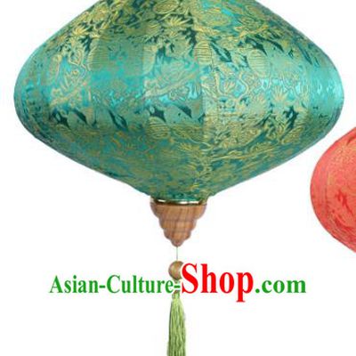 Handmade Chinese Green Silk Palace Lanterns Traditional New Year Decoration Lantern Classical Festival Hanging Lamp