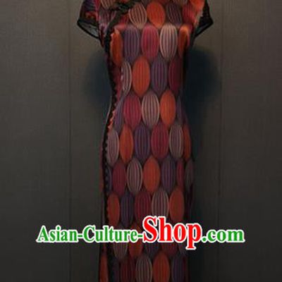Top Quality Classical Purple Silk Qipao Dress Custom Cheongsam Republic of China Shanghai Women Clothing
