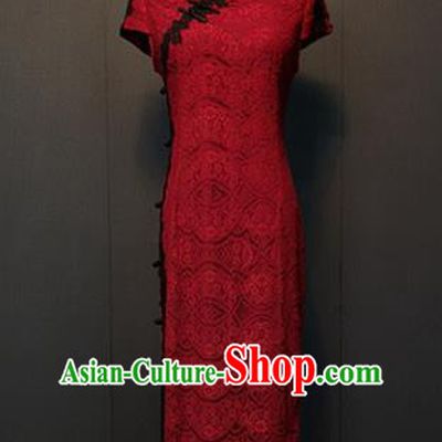 Top Quality Classical Wine Red Lace Qipao Dress Republic of China Shanghai Women Clothing Custom Bride Cheongsam