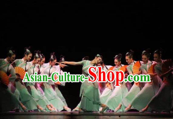 China Traditional Classical Dance Costume Fan Dance Women Group Dance Blue Outfits China Traditional Classical Dance Costume Fan Dance Women Group Dance Blue Outfits