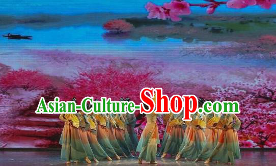 China Traditional Classical Dance Costume Fan Dance Women Group Dance Blue Outfits China Traditional Classical Dance Costume Fan Dance Women Group Dance Blue Outfits