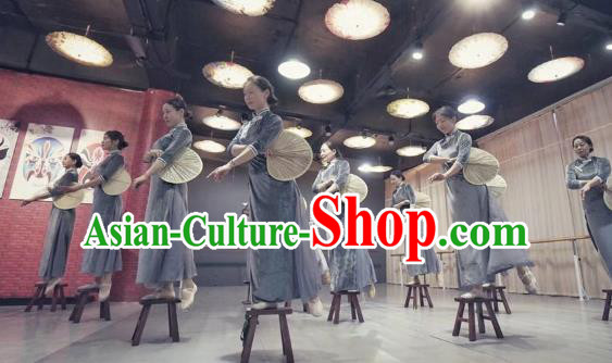 Traditional China Classical Dance Costume Drama Performance Grey Velvet Qipao Dress Traditional China Classical Dance Costume Drama Performance Grey Velvet Qipao Dress