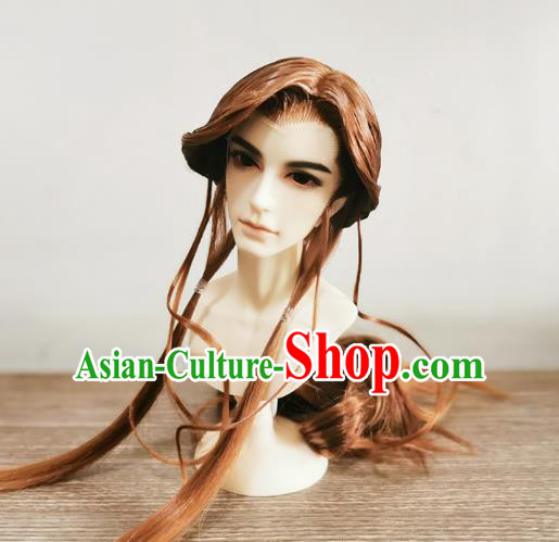 China Cosplay Swordsman Wigs Ancient Noble Childe Brown Wig Sheath Hair Accessories China Cosplay Swordsman Wigs Ancient Noble Childe Brown Wig Sheath Hair Accessories