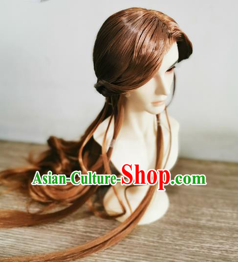 China Cosplay Swordsman Wigs Ancient Noble Childe Brown Wig Sheath Hair Accessories China Cosplay Swordsman Wigs Ancient Noble Childe Brown Wig Sheath Hair Accessories