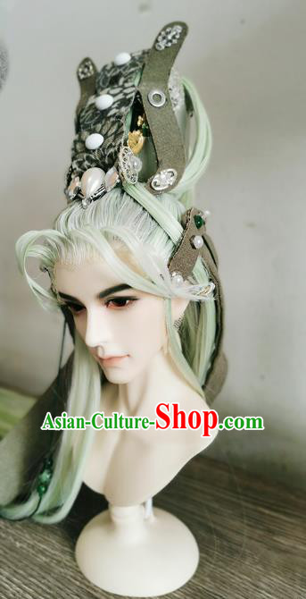 China BJD Green Wig Sheath Hair Accessories Cosplay Swordsman Wigs China BJD Green Wig Sheath Hair Accessories Cosplay Swordsman Wigs