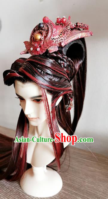 China BJD King Yan Red Wig Sheath Cosplay Swordsman Wigs Hair Accessories China BJD King Yan Red Wig Sheath Cosplay Swordsman Wigs Hair Accessories