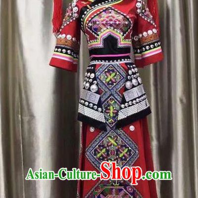 Custom China Zhuang Ethnic Clothing Traditional Minority Wedding Costumes Nationality Festival Embroidered Dress and Headdress