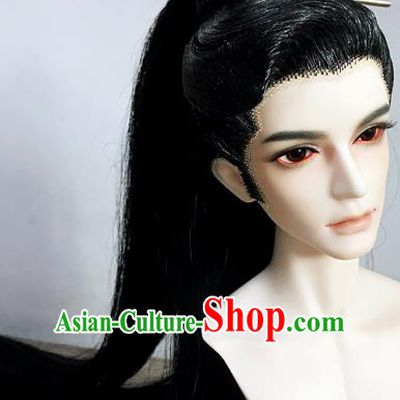China BJD Swordsman Black Wig Sheath Cosplay Ancient Noble Childe Wigs and Hairpin