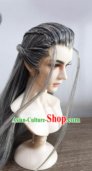 Handmade China Cosplay Ancient Knight Wigs BJD Swordsman Grey Wig Sheath Handmade China Cosplay Ancient Knight Wigs BJD Swordsman Grey Wig Sheath