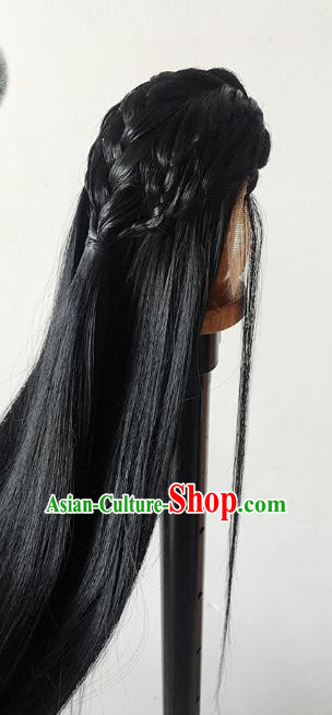 Handmade China Cosplay Ancient Knight Widow Peak Wigs BJD Swordsman Black Wig Sheath Handmade China Cosplay Ancient Knight Widow Peak Wigs BJD Swordsman Black Wig Sheath