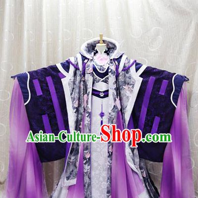 China Cosplay Swordswoman Purple Dress Clothing Custom Traditional Ancient Female Knight Su Huanzhen Costumes