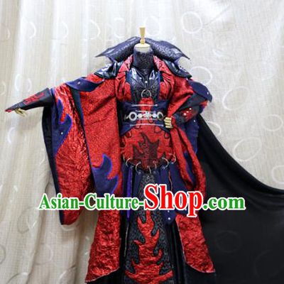 China Ancient Royal Highness Clothing Custom Professional Cosplay Swordsman Red Costumes Full Set