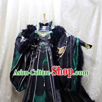 China Ancient King Mo Luo Clothing Custom Professional Cosplay Swordsman Black Costumes Full Set