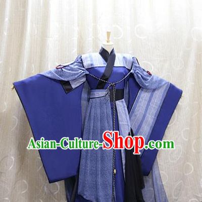 Traditional Cosplay Swordsman Jian Wuji Costumes Custom China Ancient Chivalrous Knight Blue Clothing