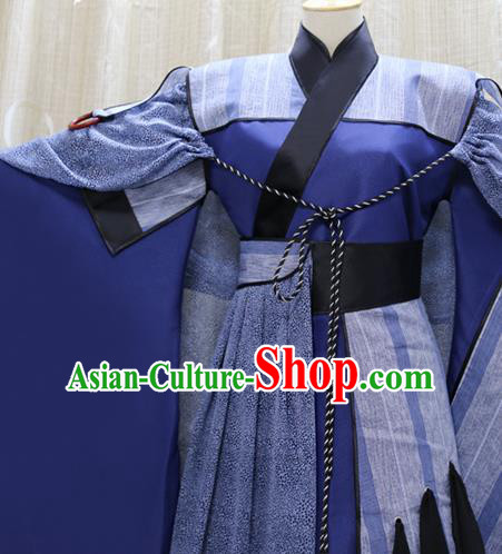 Traditional Cosplay Swordsman Jian Wuji Costumes Custom China Ancient Chivalrous Knight Blue Clothing