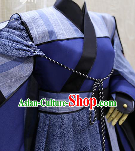 Traditional Cosplay Swordsman Jian Wuji Costumes Custom China Ancient Chivalrous Knight Blue Clothing