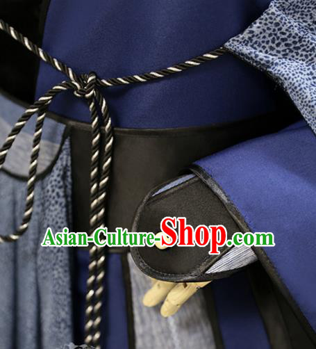 Traditional Cosplay Swordsman Jian Wuji Costumes Custom China Ancient Chivalrous Knight Blue Clothing