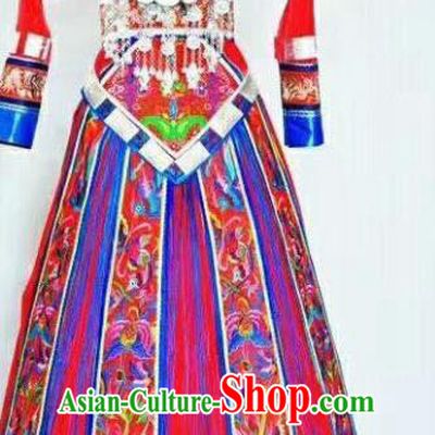 Custom China Miao Ethnic Wedding Clothing Traditional Minority Dance Costumes Hmong Nationality Bride Red Dress and Headdress